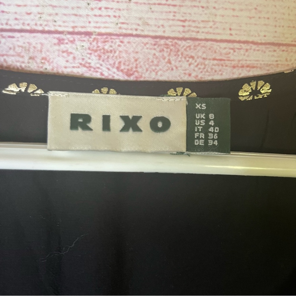 Rixo Mavis Black Gold‎ Foil-Print Maxi V-Neck Dress Size XS US4 - Picture 2 of 7